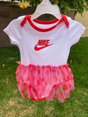 Nike White and Red Baby Girl Tutu Bodysuit